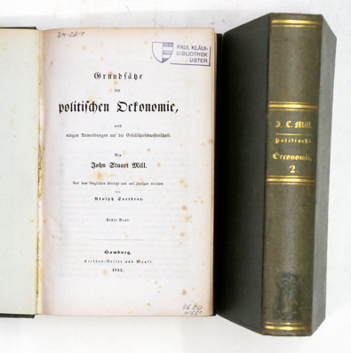 Grundsätze der politischen Oekonomie [Ökonomie]. Nebst einigen Anwendungen auf die Gesellschaftswissenschaft., aus dem Englischen übersetzt und mit Zusätzen versehen von Adolph Soetbeer,, 2 Bde.Verlag: e, Hamburg, 1852