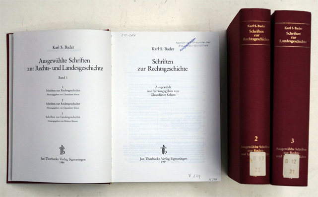 Ausgewählte Schriften zur Rechts- und Landesgeschichte. Schriften zur Rechtsgeschichte. (3 Bde. compl.)