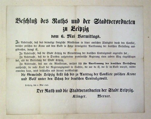 Beschluss des Raths und der Stadtverordneten zu Leipzig vom 6. Mai (1849) Vormittags