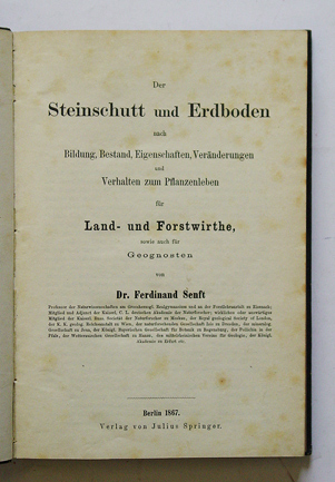 Der Steinschutt und Erdboden nach Bildung, Bestand, Eigenschaften, Veränderungen und Verhalten zum Pflanzenleben für Land- und Forstwirthe, sowie auch für Geognosten