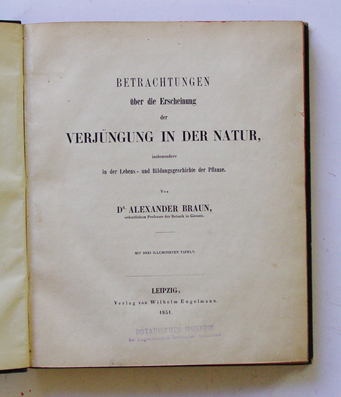 Betrachtungen über die Erscheinung der Verjüngung in der Natur, insbesondere in der Lebens- und Bildungsgeschichte der Pflanze