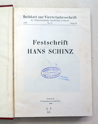 Festschrift Hans Schinz