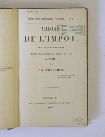 Théorie de l‘impot, question mise au concours par le conseil d‘état du canton de Vaud en 1860