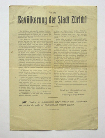 Kleinplakat - Elektrikerstreik 31. August 1925