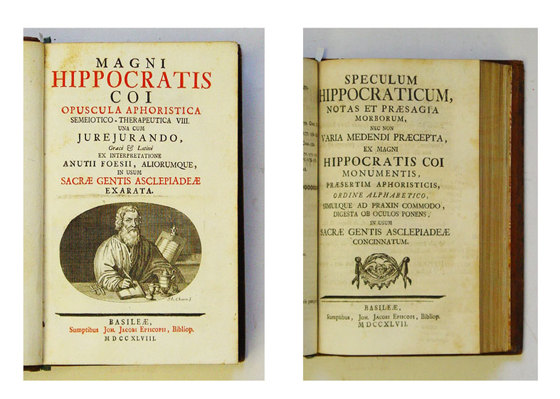 Magni Hippocratis Coi, Opuscula Aphoristica semeiotico-therapeutica VIII. Una cum Jurejurando, Græce et Latine ex interpretatione A. Foesii, aliorumque ... exarata