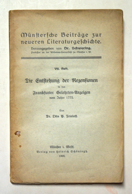 Die Entstehung der Rezensionen in den Frankfurter Gelehrten-Anzeigen vom Jahre 1772