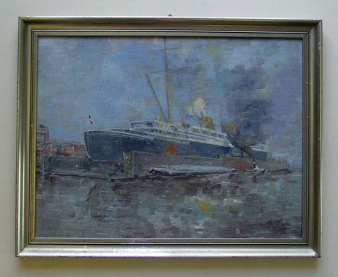 Ohne Titel [Deutsches Passagierschiff (Bremen) im Trockendock]