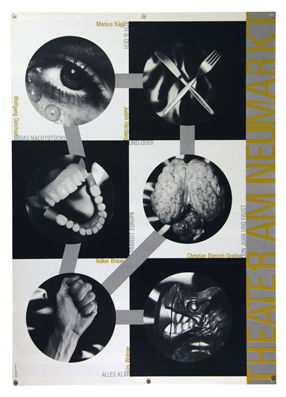 Plakat - Markus Kägi - Ach und Och; Wolfgang Deichsel Midas Nachtstücke; Volker Braun - Transit Europa; Urs Widmer - Alles klar; Judith Herzberg - Und/Oder; Christian Dietrich Grabbe- Don Juan und Faust; - Theater am Neumarkt