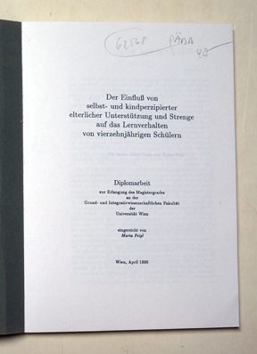 Der Einfluß von selbst- und kindperzipierter elterlicher Unterstützung und Strenge auf das Lernverhalten von vierzehnjährigen Schülern