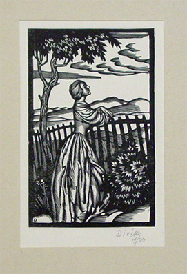 Frau am Gartenzaun
