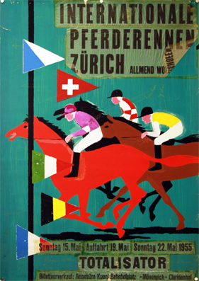 Plakat - Plakatentwurf Internationale Pferderennen Zürich Allmend Wollishofen