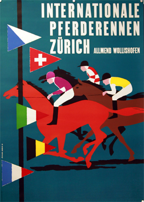 Plakat - Internationale Pferderennen Zürich Allmend Wollishofen 1955