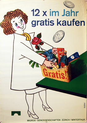 Plakat - Migros 12 x im Jahr gratis kaufen