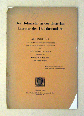 Der Hofmeister in der deutschen Literatur des 18. Jahrhunderts