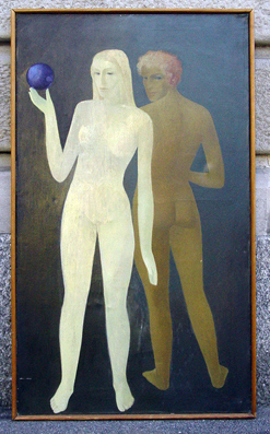 Ohne Titel [Adam und Eva mit blauem Apfel.]