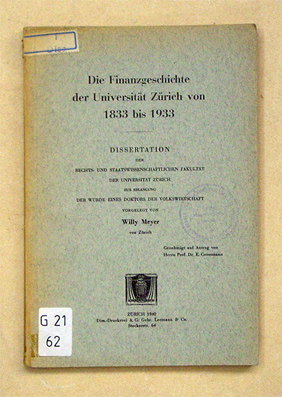 Die Finanzgeschichte der Universität Zürich von 1833 bis 1933