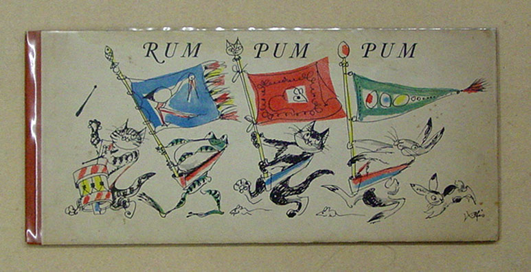 Rum - Pum - Pum, ein Umzug aus dem Märchenland (Der gestiefelte Kater / Die Bremer Stadtmusikanten / König Osterhas / Hase und Igel / Vom Tode des Hühnchens / Die sieben Raben / Der Froschkönig und seine lustigen Akrobaten). Gezeichnet von Hans Fischer.