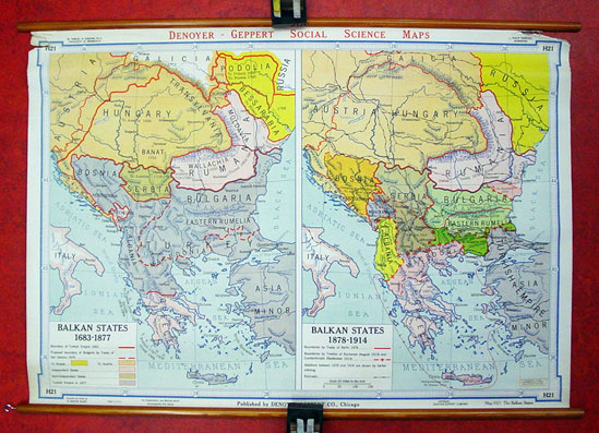 Schulwandkarte - Balkan States 1683-1877; 1878 -1914