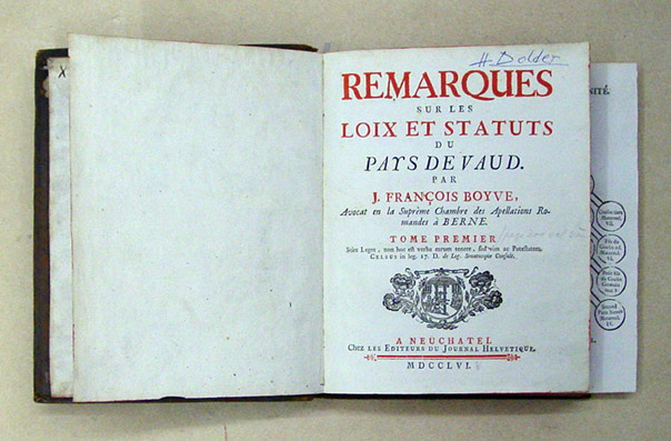Remarques sur les loix et statuts du pays de Vaud