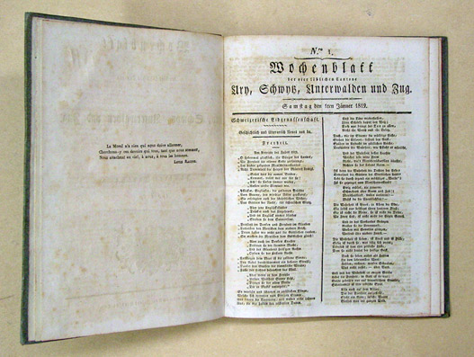 Wochenblatt der vier löblichen Cantone Ury, Schwyz, Unterwalden und Zug
