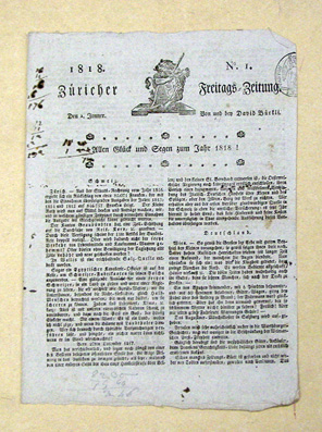 Züricher Freitags-Zeitung, No. 1. Den 2. Jenner 1818