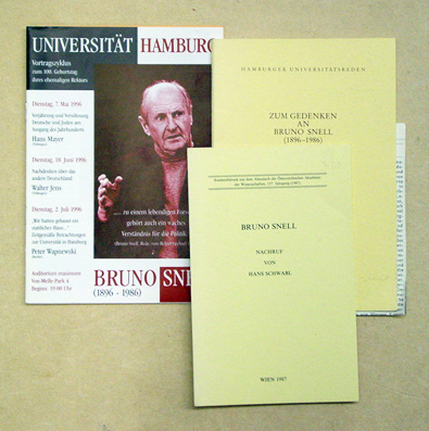 [Konvolut von 4 Drucksachen zum Hinschied Bruno Snells; 1 Beilage]