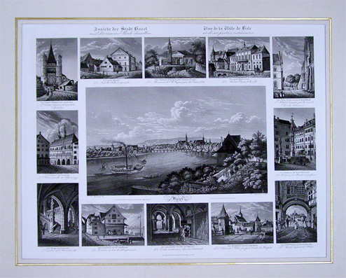 Ansicht der Stadt Basel und der innern Theile derselben. - Vue de la Ville de Bâle et des ses parties intérieures. J. B.Jsenring del., J. Hausheer sculp.