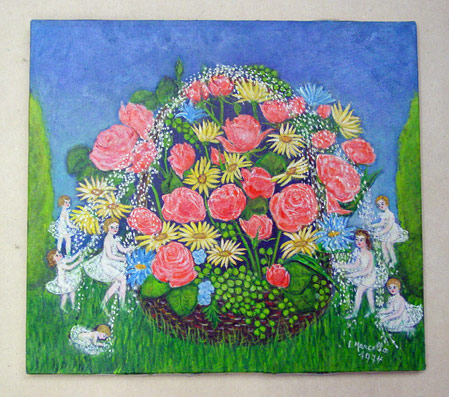 o. T. [Elfen umtanzen einen Blumenstrauss]