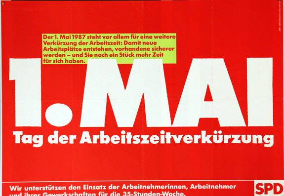 Plakat - 1. Mai  - Tag der Arbeitszeitverkürzung SPD