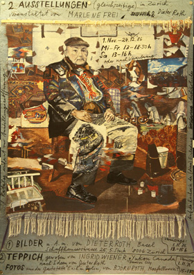 Plakat - 2 Ausstellungen (gleichzeitig) in Zürich veranstaltet von Marlene Frei & Dieter Roth - 1 Bilder u.a.m. von Dieter Roth - 2 Teppich gewoben von Ingrid Wiener