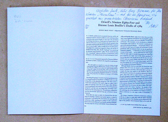 [George] Orwell’s «Nineteen Eighty-Four» and Etienne Louis Boullée’s Drafts of 1784