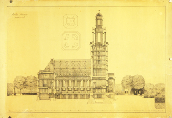 Kirche Fluntern - Längsschnitt M 1:100, November 1916