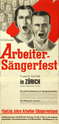 Plakat - 15. Schweizer Arbeiter-Sängerfest, 9. und 10. Juli 1938. Fünfzig Jahrfeier Arbeiter-Sängerverbandes.