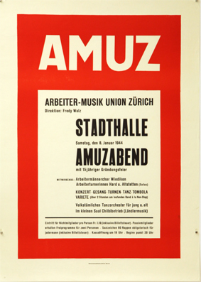 Plakat - Amuz - Arbeitermusik Union Zürich, Samstag 8. Januar 1944