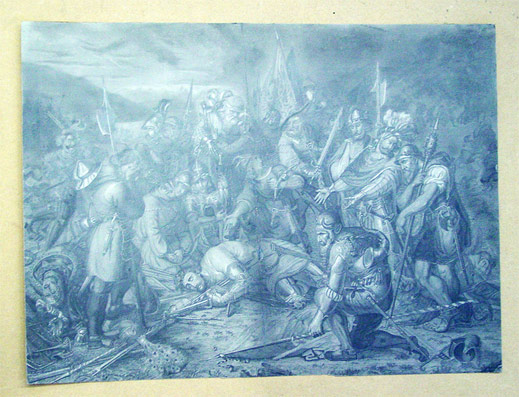 Die Eidgenossen an der Leiche Winkelrieds in der Schlacht bei Sempach am 9.7.1386.
