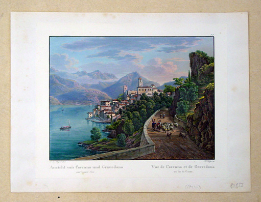 Ansicht von Corenno und Gravedona am Comer-See. Vue de Corenno et de Gravedona au lac de Come.