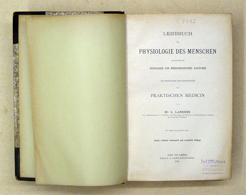 Lehrbuch der Physiologie des Menschen einschliesslich der Histologie und mikroskopischen Anatomie. Mit besonderer Berücksichtigung der praktischen Medicin