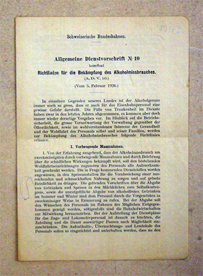Allgemeine Dienstvorschrift No. 10 betreffend Richtlinien für die Bekämpfung des Alkoholmissbrauches