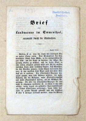 Brief eines Landmanns im Emmenthal, veranlasst durch die Maiwahlen