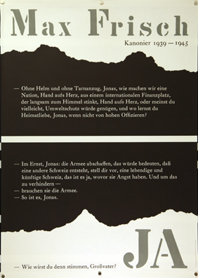 Plakat - Max Frisch Kanonier 1939-1945 -Ohne Helm und ohne Tarnanzug, Jonas, (...)
