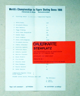 [2-teiliges Konvolut zu den «Weltmeisterschaften im [Eis-]Kunstlaufen, Davos 22. - 27. Februar 1966»]