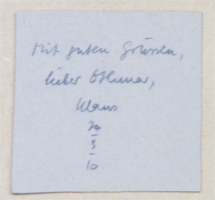 Handschriftliche Karte an einen Antiquaren