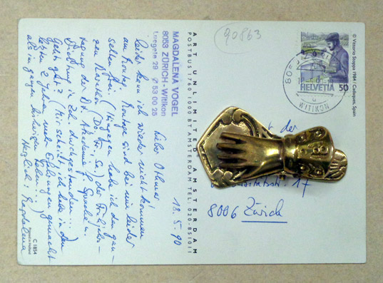 Handschriftliche Postkarte an einen Antiquaren