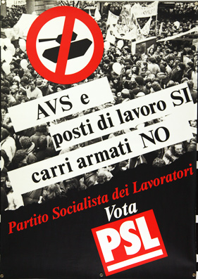 Plakat - AVS e posti die lavoro SI. carri armati NO