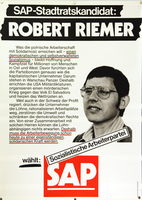 Plakat - SAP Stadtratskandidat Robert Riemer
