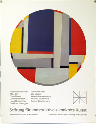 Plakat - Gruppenausstellung Stiftung für konstruktive + konkrete Kunst. Aeschbacher, Bill, Glarner - Taeuber-Arp ua.