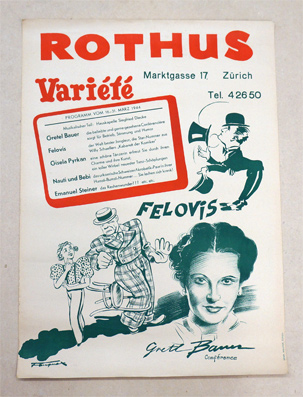 Plakat - Rothus Variété - Gretl Bauer, Felovis, Gisela Pyrkan, Nauti und Bebi, Emanuel Steiner