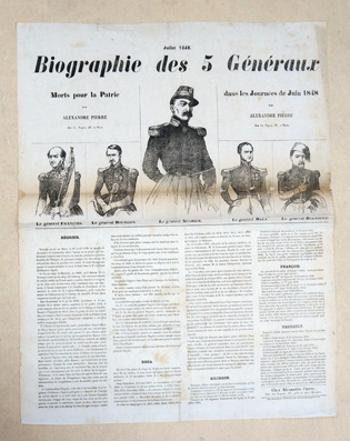 Flugblatt - Biographie ds 5 Généraux , morts pour la Patrie dans les journées de Jion 1848: Le Général Francois, Bourgon, Négrier, Bréa, Régnault