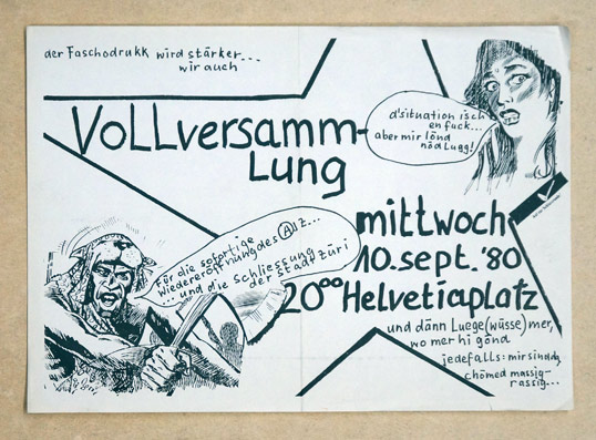 Flugblatt - Aufruf zur Vollversammlung, Mittwoch, 10. Sept 80, 20.00, Helvetiaplatz.