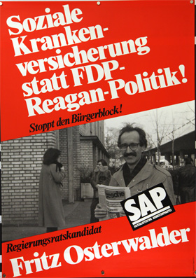 Plakat - Soziale Krankenversicherung anstatt FDP-Regan-Politik